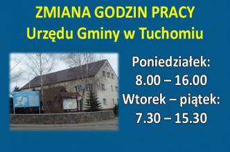 Zdjęcie do:  Zmiana godzin pracy Urzędu Gminy w Tuchomiu